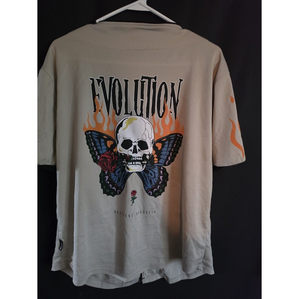 Trademark Boulevard Evolution Skull Butterfly Baseball Jersey Button Front Men's